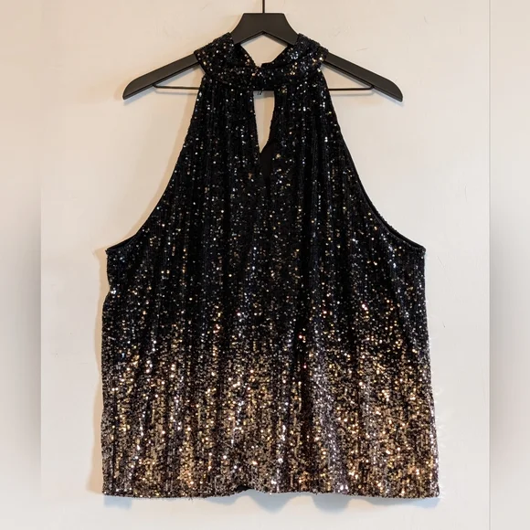 The Limited 2X Sequin Halter Top Black Gold Ombre Party Holiday Club Plus Classy - Picture 1 of 6